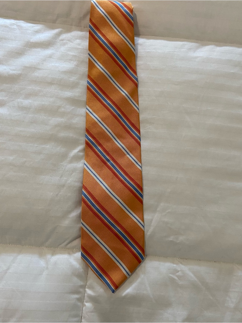 Brooks Brothers Silk Repp Stripe Tie Orange Blue Made in New York Italian Fabric